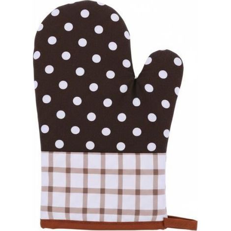 Gant De Cuisine - Protection Thermique - Motif Pois Et Carreaux Marron Blanc - Pour Four Micro-Ondes Pâtisserie - 1 Pièce (1/3)
