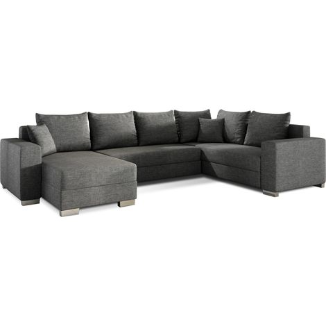 Canapé U convertible tissu gris foncé coffre de rangement à gauche Marry 321cm (1/5)