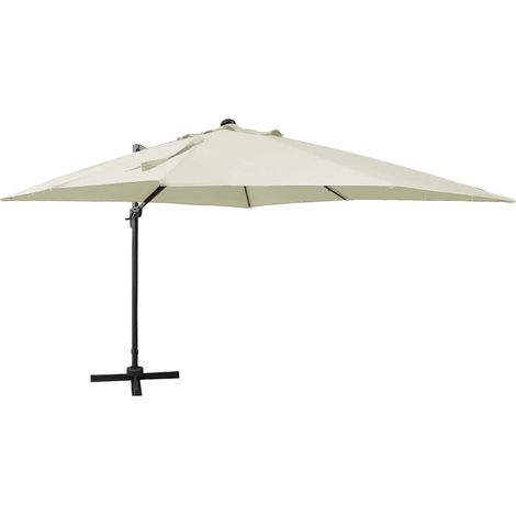 Parasol Déporté de Jardin avec 24 LED en Aluminium Rotatif 360° Sable 300 x 300 cm - PANGIVO (1/5)