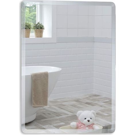 Miroir simple de salle de bain 60cm x 40cm – Verre argenté 4mm – Supports de suspension plats pour un aspect propre – Accroche portrait/paysage (1/2)