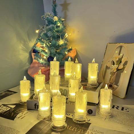 Lot de 12 bougies LED sans flamme, lampes à pieds d'écart, alimentées par piles (piles incluses), parfait pour une soirée familiale aux chandelles, dé (1/5)