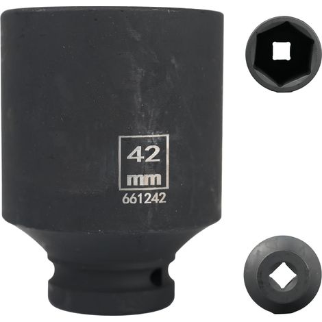 douille longue 42mm 1/2" 6 pans, coffret douille longue a choc 1/2 42 mm, 78mm Longue, Acier Chrome-Molybdène CR-MO (42mm) (1/5)