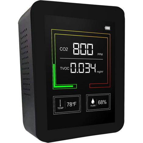 Moniteur de dioxyde de carbone, de température et d'humidité, analyseur de qualité de l'air, détecteur numérique de CO2/COVT, kit de test précis pour la maison et le bureau, données en temps réel (1/2)