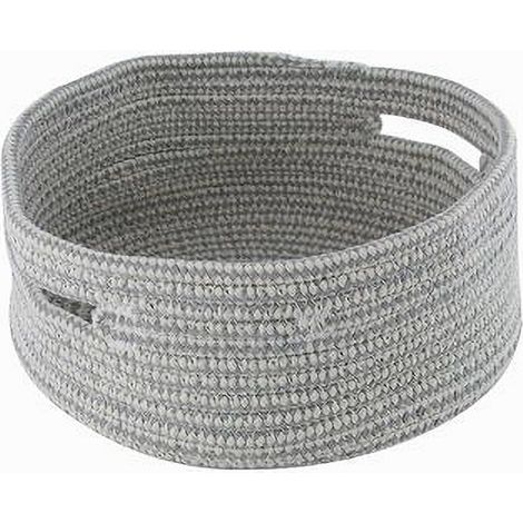 TRADE SHOP - Cestino Porta Oggetti Con Manici Cesto Tessuto Intrecciato Rotondo 24x11cm 10638 - (1/2)