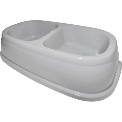 Ecuelle double bol 2 x 400 ml, gris en plastique, pour chien - animallparadise (1/5)