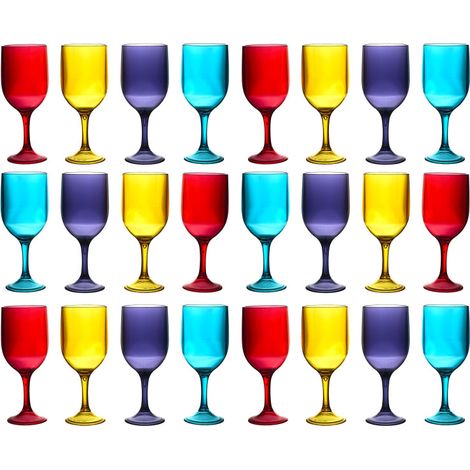 Lot de 24 Verres à Vin Plastique Durable 34 cl - Colorés Incassables Réutilisables Extérieur - Livraison gratuite