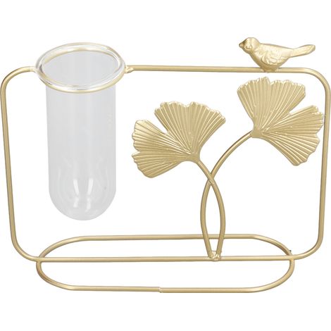 Vase hydroponique en verre et métal, ornement de bureau design en forme de feuille pour décoration intérieure et accessoire photo