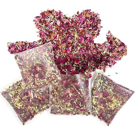 Lot de 15 paquets de pétales de rose séchées naturelles – 150-180 g de fleurs séchées rouges – Décoration de table pour mariage et fête (1/4)