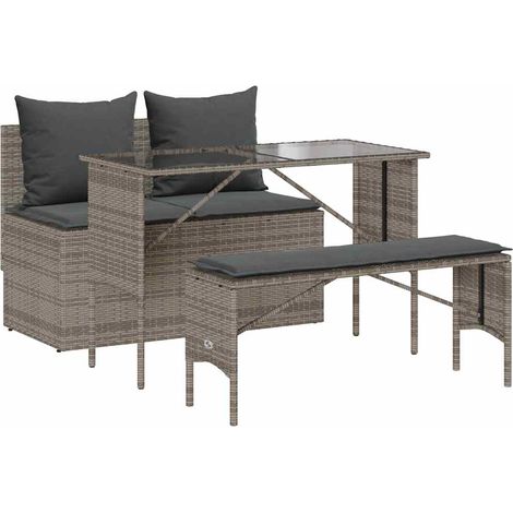 vidaXL Set da Pranzo da Giardino 3 pz con Cuscini in Polyrattan