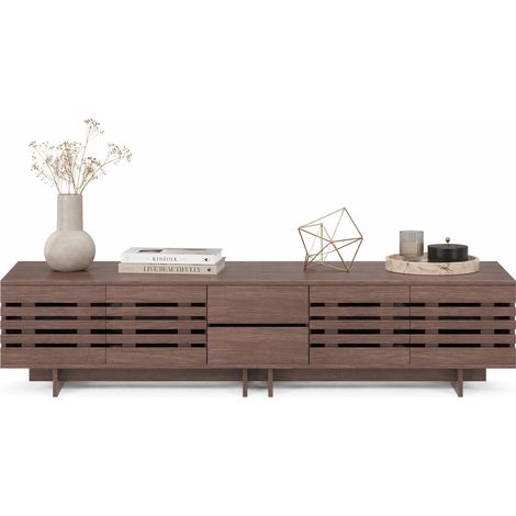 ELVMI Mobile TV con 4 Ante, 2 Cassetti e 6 Vani, Gestione dei Cavi, per Soggiorno, MDF, 200 x 39.5 x 55 cm, Noce (1/5)