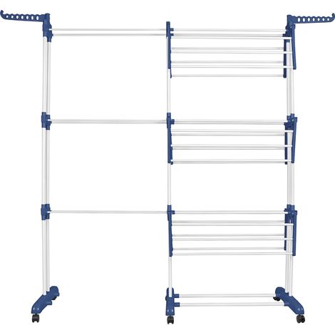 Aqrau Séchoir à Linge Pliable, Séchoir à Linge Extensible Réglable, Etendoir Linge intérieur avec 2 Ailes sur 3 Niveaux, Bleu + blanc (1/5)