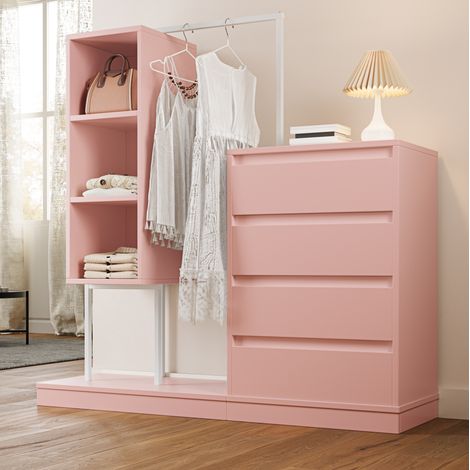 MEUBLIV armario ropero 140 x 40 x 135 cm rosa – con cajones y barra de colgar (1/5)