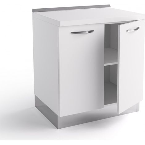 Base de cuisine 80x60x84 cm en bois blanc mat avec deux portes - Massa (1/3)