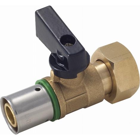 Miniventil 1/4 Drehung zum Einpressen TH-Profil auf PER-Rohr NOYON & THIEBAULT - Ø 16 mm zum Einschrauben mit Innengewinde freie Mutter F1/2' (15x21) Einpressring aus Edelstahl - 2721-1516L1