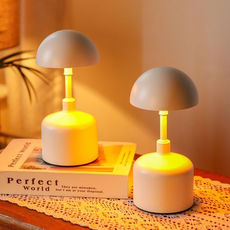 Lot de 2 lampes de table LED rechargeables à intensité variable 3 couleurs sans fil avec contrôle tactile pour restaurant, chambre, bar (beige)