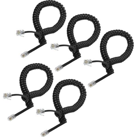 Lot de 5 Cordons de Téléphone Fixe Enroulés Noir Durabilité Élastique et eur Plug And Play pour Usage Bureau et Domicile (1/5)