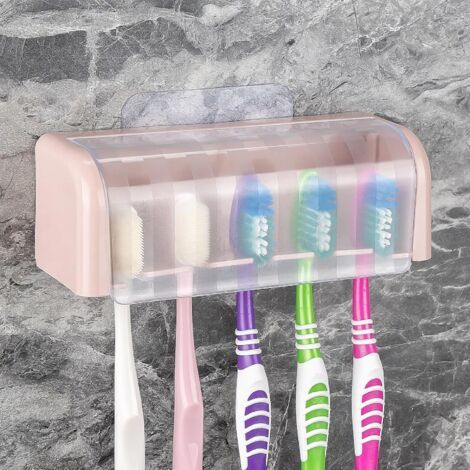 QORVA-Porte-brosse à dents mural avec 5 emplacements couverts, support pour brosse à dents de salle de bain, (1/5)