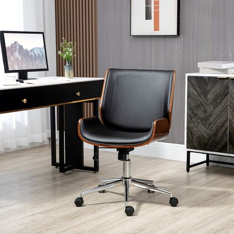 Chaise de bureau pivotante Vinsetto en polyuréthane, réglable en hauteur et inclinaison, avec roulettes, 51 x 65,5 x 82-92 cm, noire. (1/5)