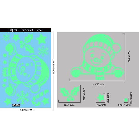 Autocollants Père Noël phosphorescents, autocollants en verre rennes fluorescents, autocollants électrostatiques flocons de neige verts lumineux, décorations de fenêtre.