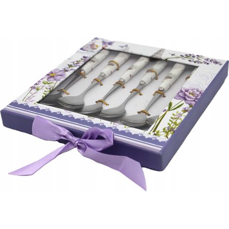 Juego de 6 cucharas de postre con mangos de porcelana - Motivo floral (1/5)