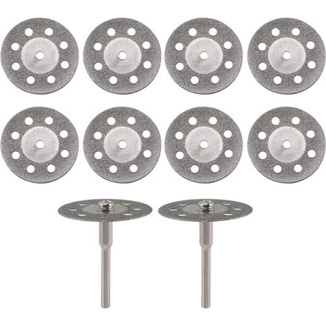 Packung mit 10 Diamanttrennscheiben, 22 mm Durchmesser, mit 2 Dornen von 3 mm, kompatibel mit Dremel-Rotationswerkzeugen. (1/5)