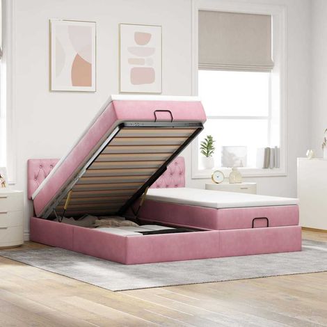 Estructura de cama otomana colchones terciopelo rosa 200x200cm (1/5)