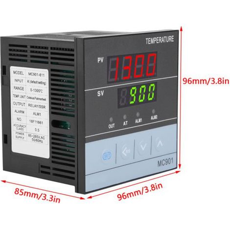 Contrôleur De Température PID - Entrée Pt100 Thermocouple Universel - Sortie Relais Et SSR - Affichage ℃/℉ - 96x96x85 Mm - 1 Pièce (1/5)