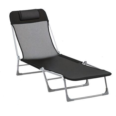 Baen de soleil transat chaise longue enclenable pliable avec oreiller dossier réglable sur 5 niveaux noir (1/5)