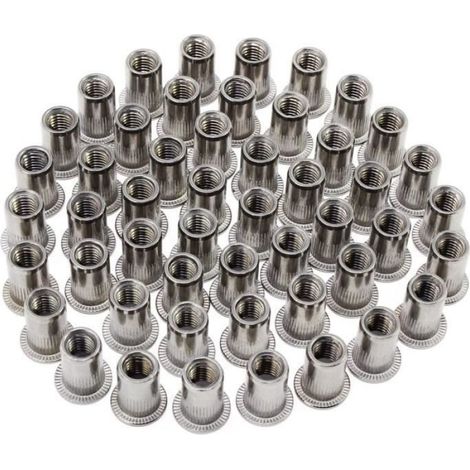 Rivet Nut - Écrou Insert M6 - Acier Inoxydable - Pour Métal Plastique Fibre de Verre - 50 Pièces (1/4)