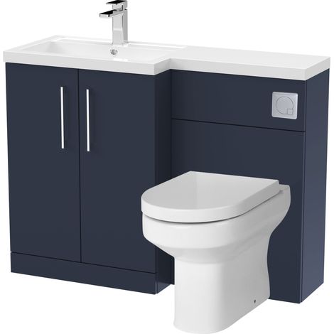 Bramshall Bathroom Bundle Floor Standing Vanity Basin and WC Unit with Pan, Seat and Cistern - Left Hand - Midnight Blue - Balterley