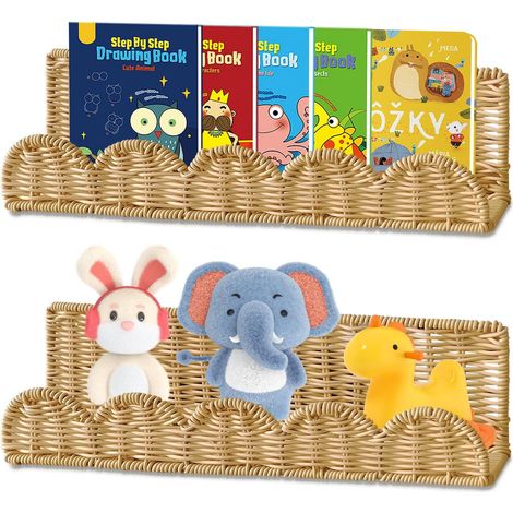 Set mit 2 kleinen Wandregalen aus Rattan – Bohème-Stil – Breite: 40 cm – Einfache Montage (Bohren erforderlich) – Für Kinderzimmer, Schlafzimmer oder Wohnzimmer