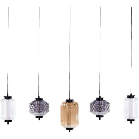 Lampada a sospensione con paralumi in vetro semitrasparente 5 luci in metallo e ferro multicolore Sullane