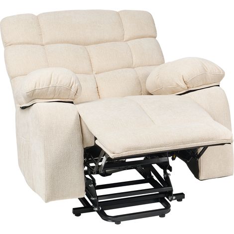 Sillón reclinable eléctrico tapizado de tela moderno reposapiés elevable revistero beige claro Ares (1/5)