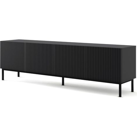 Meuble TV meuble Hi-fi sur pied Noir mat 200x42x58cm RAVI B FILET Pied Cadré noir