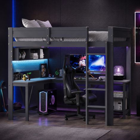 Letto a soppalco per bambini 90x200 cm in legno grigio salvaspazio FloraGrace (1/5)