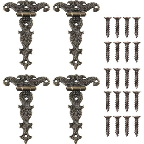 Set mit 4 Retro-Scharnieren, dekorative Retro-Scharniere aus Bronze mit Befestigungsschrauben, geeignet zum Dekorieren und Reparieren von Möbeln und Schränken (1/5)
