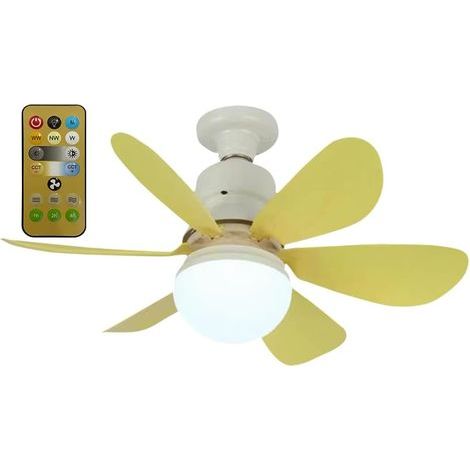 BomKra Ventilateur de Plafond avec Lumière et Télécommande, 30 W Lampe avec Douille E27, LED Dimmable, Faible Bruit, 6 Pales, 3 Vitesses, Minuterie – Jaune 42cm (1/5)