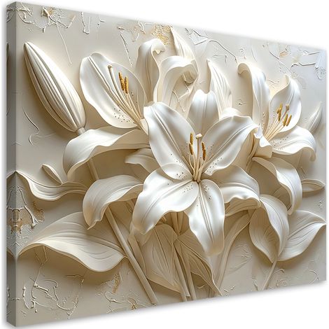 Quadro su tela, Fiori bianchi in rilievo - 45x30 (1/2)