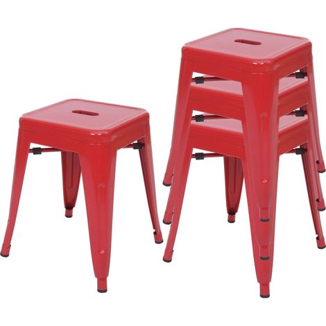 4er-Set Hocker HHG-787, Metallhocker Sitzhocker, Metall Industriedesign stapelbar rot