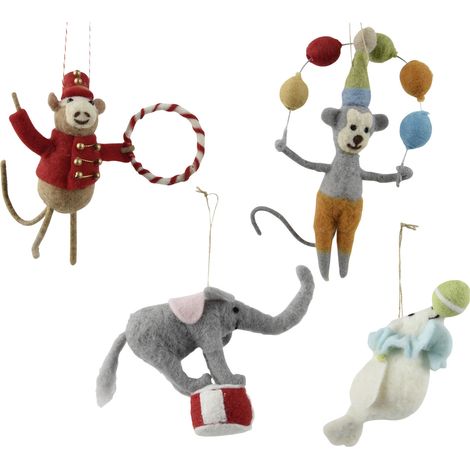 Decoris Weihnachtskugel aus Wolle Zirkustiere 17 cm 4-fach sortiert Kugel
