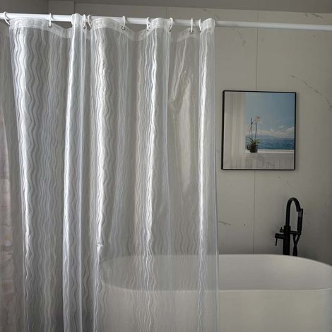 Rideau de douche 3D à motif ondulé - 180x180cm - PEVA transparent - Anti-éclaboussures et anti-moisissure (1/4)