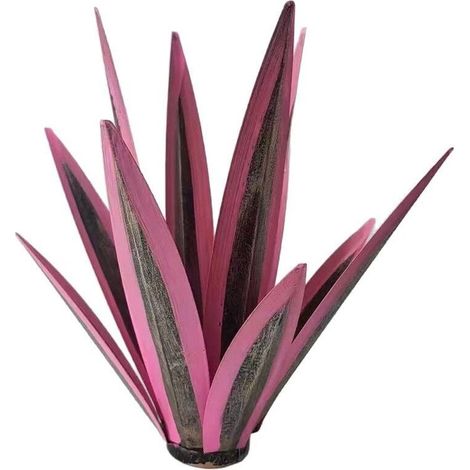 Ornement de jardin en métal et agave - Sculpture rustique en métal - Statue de jardin rustique - 35 cm 9 feuilles (rose) (1/4)