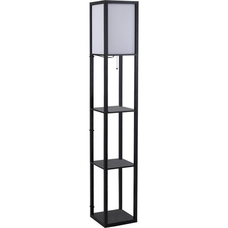 Lampe sur pied 40W avec 3 tablettes Integrate et interrupteur à tirette, Lampada Moderna en MDF et PS, 26x26x160 cm, noir et blanc
