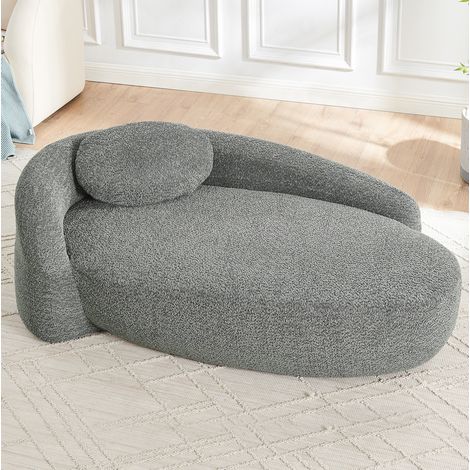Canapé 1 place en tissu teddy avec coussin, design arrondi, 170 x 96 x 62 cm, gris foncé HAVRYA (1/5)