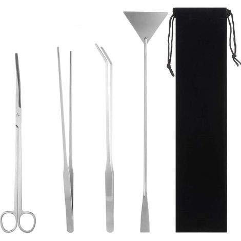 Lot de 4 outils pour aquarium en acier inoxydable, ciseaux et pinces pour entretien des plantes aquatiques (1/5)