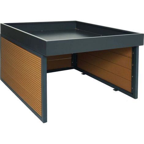Décoshop26 – Abri pour robot tondeuse avec bac à plantes 40x60x73 cm en fer et WPC – Protection contre intempéries – 40006943