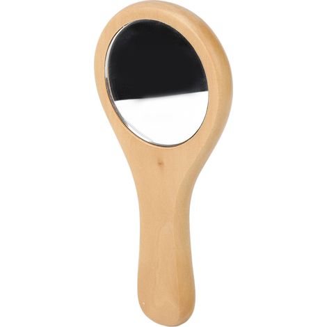 Miroir de maquillage rond en bois, portable, avec manche en bois, idéal pour la maison et les voyages. (1/5)