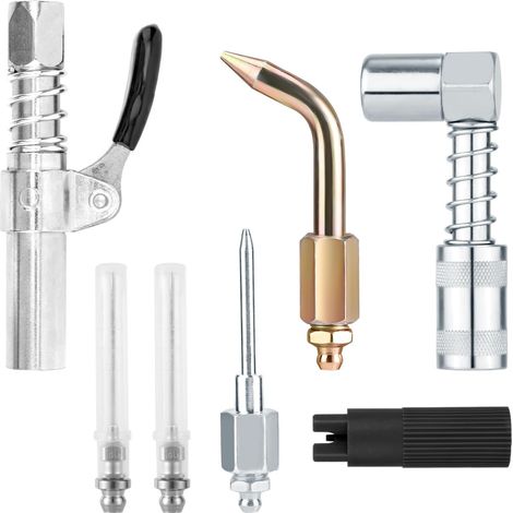 7pcs Kit Accessoires de Graisseur, Incluant 2 Buses Aiguilles 2 Distributeurs Raccord Adaptateur et Nettoyeur de Raccords Zerk pour Entretien Automobile Industriel et Machinerie (1/5)