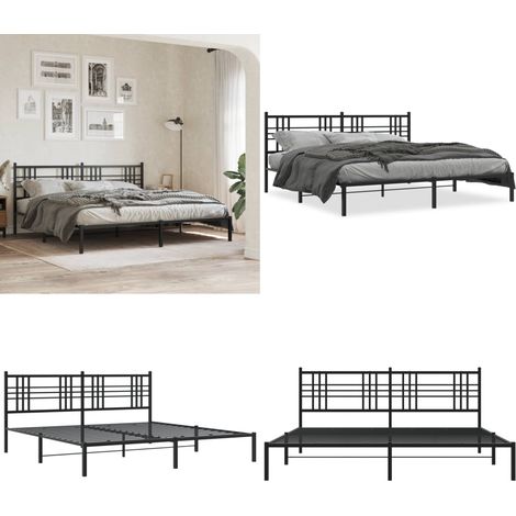 Cadre de lit métal sans matelas avec tête de lit noir 193x203cm - Cadre De Lit - Lit Double - Lit Metal - Lit Avec Têtedé Lit - Sommier - Home & Living (1/5)