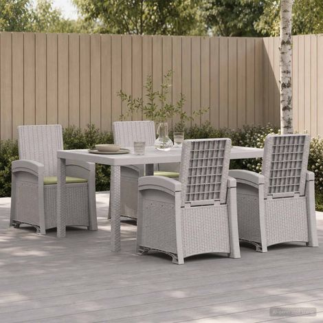 vidaXL Conjunto de Comedor de Jardín 5 uds. Blanco y Crema PP (1/5)